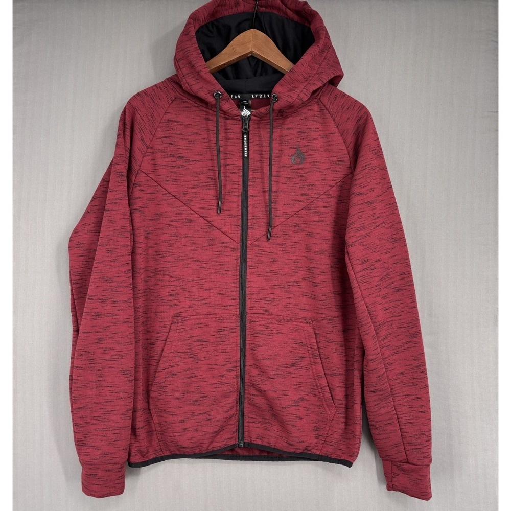 Ryderwear Hoodie Mens Medium Full Zip Fleece Lined Burgandy Gymcore Athleisure